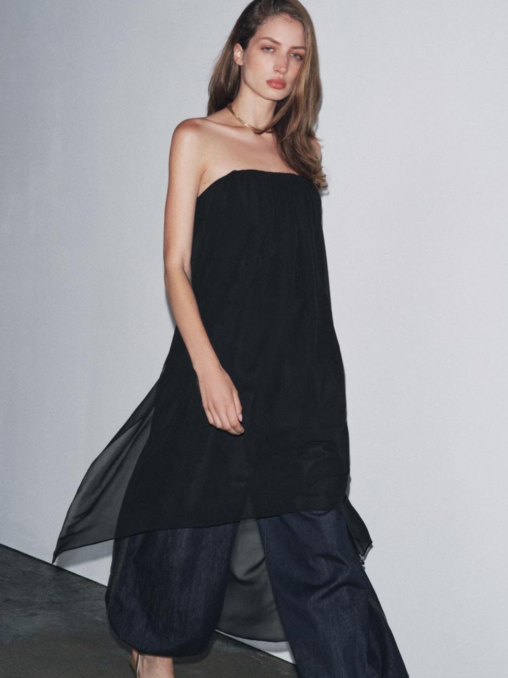 Zara Black Strapless Chiffon Tunic